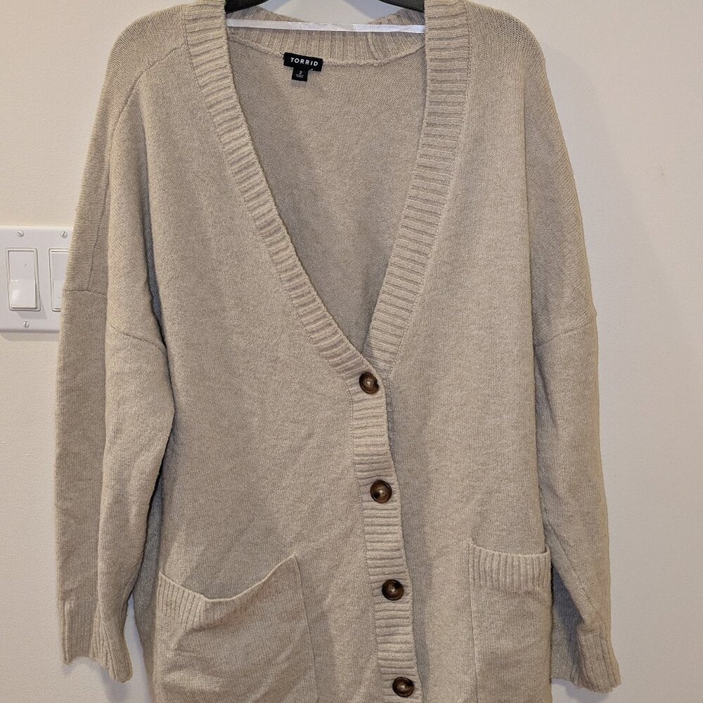 Boyfriend Cardigan - Torrid - Taupe Vegan Cashmere